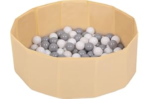 Petsona Piscina Pieghevole per Cani con Palline, Vasca da Bagno Asciutta per Animali, Rivestimento Sfoderabile E Lavabile, Beige Chiaro: Bianco/Grigio