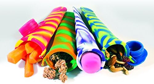 Slim Snack: Fits in Lunchboxes Where Bulky Lunch Containers Don't. Snack Bag and Ice Lolly Mold ALL IN ONE! Make Healthy Blender Pops. 4 Pack Tie Dye by GreenPaxx