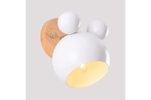 Mengjay Creativo cartone animato in legno Topolino applique da parete Nordic Macaron Lampada da parete a LED per bambini che leggono camera da letto comodino illuminazione E27 Luce da Muro (Bianco)