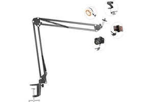 LENTOK Overhead Tripod Mount For Camera Webcam Ring Light, Flexible Over Head Arm with Phone Holder, Table Stand Accessory for YouTube Video Recording Live Stream