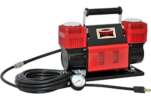 Dragon Winch Compresor aire portátil 12V | 10,3 BAR / 150 PSI con una capacidad de 300 l/min + manguera en espiral con manómetro, boquilla de válvula, bolsa de transporte, 3x boquillas intercambiables