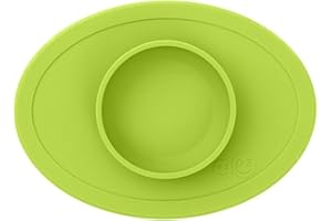 ez pz Tiny Bowl (Lime) - 100% Silicone Suction Bowl with Built-in Placemat for First Foods + Baby Led Weaning - Fits on All Highchair Trays - 6 Months+
