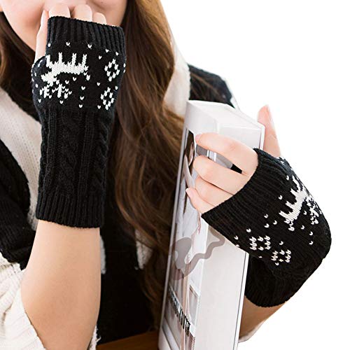 Preisvergleich Produktbild Damen Handschuhe,iSpchen Fingerlose Handschuhe,Wolle Gestrickte Handschuhe,Halbe Finger Touchscreen Warme Handschuhe Schwarz + Weiß
