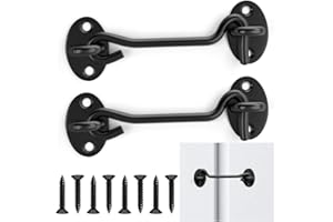 vsshe 4 Zoll Edelstahl Sturmhaken mit öse, 2 Stück Sturmhaken Edelstahl Kabinenhaken Haken, Torhakenschloss mit 8 stk Schrauben, Riegel Tür Sturmhaken für Garagentor Fenster Scheunentor (schwarz)