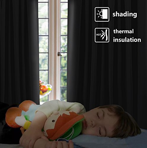 Blackout Pencil Pleat Windows Curtains - PONYDANCE Super Soft solid Thermal Insulated Top Tape Blackout Curtains for Bedroom & Nursery Room, W 46 In by L 54 Inch, Navy Blue, Set of 2