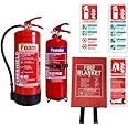 2KG ABC Dry Powder, 6LTR AFFF Foam Fire Extinguishers, 1.8m x 1.2m Hard Case Fire Blanket & Extinguisher ID Signs