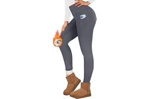 TNNZEET Damskie legginsy termiczne z kieszeniami, z podszewką, z wysokim stanem, polarowe, ciepłe, nieprzejrzyste legginsy na zimę