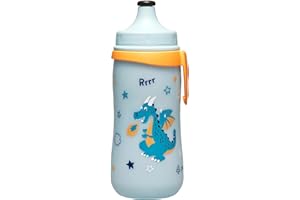 nip – Kinder Trinkflasche Kids Cup | zahnfreundliche Push-Pull Sportflasche mit Clip. Leicht und einfach zu reinigen, BPA-frei, 330 ml, Motiv Drache, blau