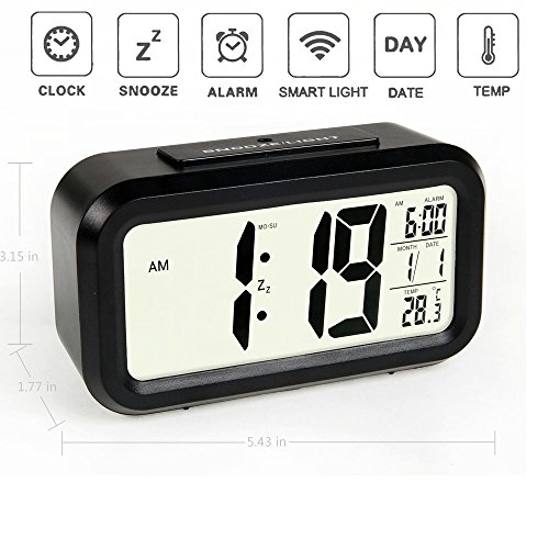 MFEIR® Digitaluhr mit Nachtsensor und Beleuchtung Digitalwecker Reisewecker,schwarz - 4