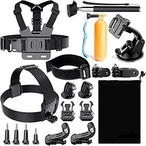 Action Pro Accessories Kit Compatible with GoPro Hero 9 8 7 6 5 4 3+ Session Accessory Bundle Set for Action Camera SJ4000 SJ5000 SJ6 Xiaomi Yi-Flotation Handle+Head Strap+Chest Strap