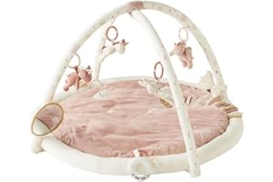 NOUKIE'S – Tapis d'Éveil Bébé Veloudoux Lina & Joy – Tapis d’Activités Sensoriel avec Jouets Suspendus – Motricité, Développement Éveil – Lavable Machine - Naissance - Cadeau