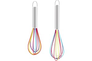 QincLing 2 pcs Silicone whisk, Mini Whisk Set Balloon Whisk Colourful Whisk Kitchen Egg Beater Metal Hand Whisk Kitchen Whisk Heat Resistant Whisk Mini Hand Whisk for Cooking Mixer Blending