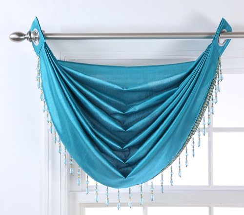 Stylemaster Chelsea Grommet Waterfall Valance with Beaded Trim, 36-Inch by 37-Inch, Teal