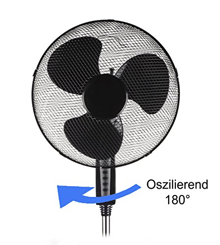 Standventilator | Ventilator | Desk Fan | Windmaschine | Ø 40cm, 45 Watt, 3 Geschwindigkeitsstufen | 180° Rotation | leiser Betrieb | Höhenverstellbar 95-125cm (Kreuzfus) - 3