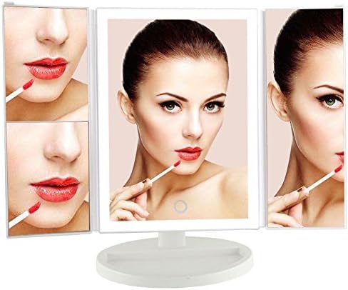 LIVSTON Tri-Fold Illuminated Vanity Mirror, 38 LED Lights Touch Screen &amp; 1x/2x/3x Magnification Lighted Makeup Table Mirror, Travel Cosmetic Mirror