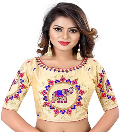 F4style Indian Pakistani Designer Banglori Silk Golden Readymade Blouse For Sarees