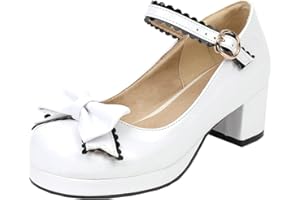 MISSUIT Damen Lack Mary Jane Blockabsatz Pumps mit Plateau Riemchen Schleife Geschlossen Rockabilly Schuhe