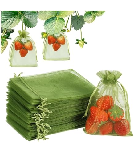 100 Sacchetti Rete Protettivi Per Frutta E Verdura – 20x30 Cm – Organza Verde Con Coulisse – Anti Insetti E Uccelli