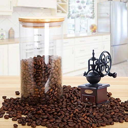 Glass Storage Jar Airtight Container with Natural Bamboo Lid and Silicone Sealing Ring,Kitchen Canister of Coffee Tea Food(1100ml/38oz)