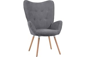 MEUBLE COSY Sillones de Salón Butaca Nórdica Sillón Acolchado con Reposabrazos y Patas de Madera, Gris, 68x73x106cm