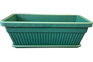 Tamersgifts Heavy Duty Windowsill Trough Window Box Plastic Plant Pots with Matching Saucer (Green, L 60cm x W 25cm x H 23cm)
