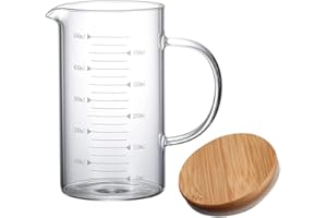 RITTE Vaso Medidor Graduado de Vidrio, Taza Medidora de Leche, Taza Medidora Transparente, Vaso de Agua Fría con Tapa, para Zumo, Leche y Repostería (500ML)