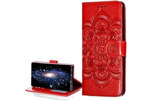 COTDINFOR per Motorola Moto G7 Power Custodia Premium PU Leather Flip Ultrasottile Antiurto Elegante Retro Magnetico Portafoglio Cover Case per Motorola Moto G7 Power Red Mandala LD.