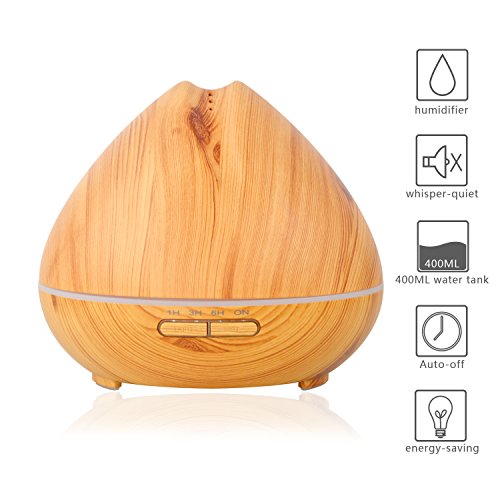 Aroma Diffuser,400ml LED Düfte Duftöl Ultraschall Nebel Holzmaserung Aromatherapie ätherisches Essential Oil Diffusor Air Humidifier Purifier Luftbefeuchter Atomizer,für Baby Wohnzimmer Schlafzimmer Yoga SPA Büro,Von SECRET CHERISH