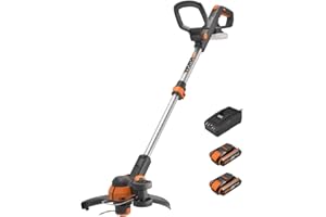 WORX 18V (20V Max) Tagliabordi Elettrico a Batteria WG163E.3, 2 Batterie da 2,0 Ah, Powershare, Decespugliatore e Tagliabordi 2 in 1 con Filo di Taglio, Testina Ruotabile di 90°