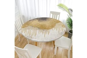 Morbuy Nappe Ronde Anti Taches, Graffiti Nappe de Table avec Bord Élastique Ajustée, Imperméable Polyester Couverture de Table de pour Cuisine Jardin Fête (Or Beige,Diamètre 130cm)