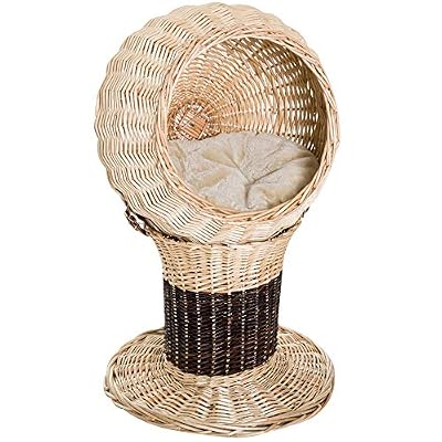 Pawhut Panier Chat lit Chat Cosy Grand Confort 44L x 44l x 67H cm Coussin Moelleux Inclus Osier Beige Marron