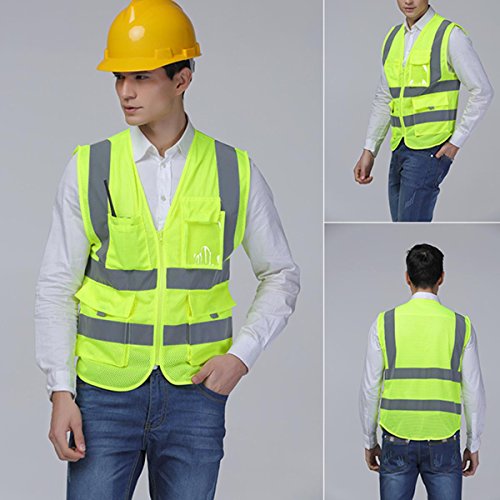 Panegy Atmungsaktives Netz Hohe Sichtbarkeit Warnweste Reflektierende Weste mit Taschen – Neon Gelb Größe XL - 4