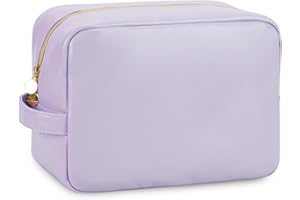 WANDERING NATURE Maquillaje Neceser Gran Capacidad Bolsa de Cosméticos con Asa y Cremallera Bolsa de Lavado Hidrófugo Cuero Vegano para Viajes Baño, Morado Patente Pendiente