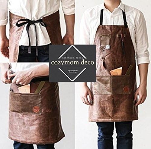 Cozymom Handmade Cross back Fake leather Utility Apron - Brown color