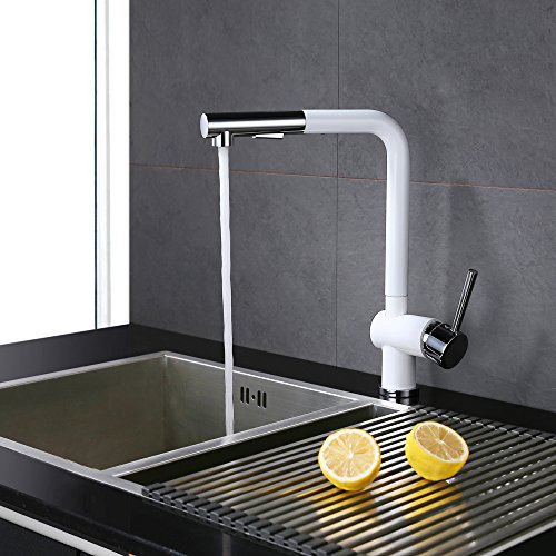 Homelody® Weiss 360° Drehbar Wasserhahn mit ausziehbar Brause Spültischarmatur Spüle Armatur hoher Auslauf Wasserkran Mischbatterie küchenarmatur mit Brause - 2