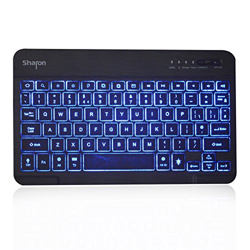 Sharon Galaxy Tab 4 10.1 SM-T530 SM-T535 Hülle mit beleuchteter Bluetooth – Tastatur | Ultraslim Schutzhülle | QWERTZ- Layout (Deutsch) | Tastatur herausnehmbar | Hintergrundbeleuchtete Tasten, Farbe einstellbar - 8