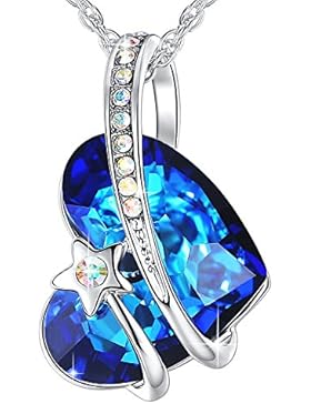 ANEWISH Schmuck Kette für Damen Anhänger Halskette Blaue Kristalle Liebe Herz