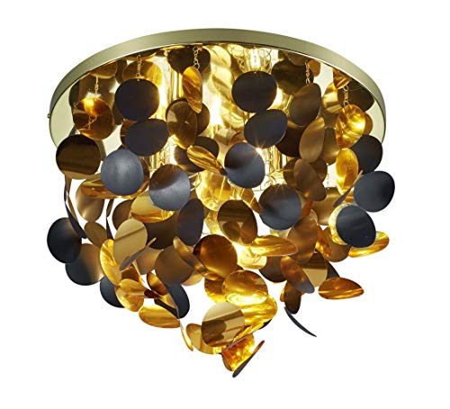 Preisvergleich Produktbild Reality Leuchten Lucca R60895032 Deckenleuchte, Messing poliert, Behang Kunststoff Schwarz / Goldfarbig