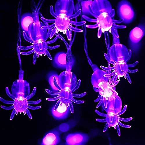 Yompz Halloween Cadena de Luces, 2M 20 LED Guirnalda Luces, Araña Guirnalda Luces a Batería 3D Interiores Lámpara para Halloween Navidad Festival Fiestas Casa Cosplay Garden Decoración(Púrpura)