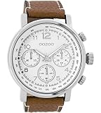 Oozoo Herrenuhr mit Lederband 48 MM Weiss/Braun C9455
