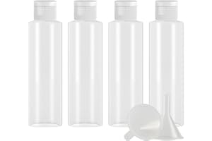 ZEOABSY 4 Pezzi 150 ml Trasparente Bottiglie di plastica PET con Tappo Flip Top Bianco, Spalla Piatta Contenitori per Cosmetico, Bottiglie da Viaggio per Lozioni, Liquido, Olio
