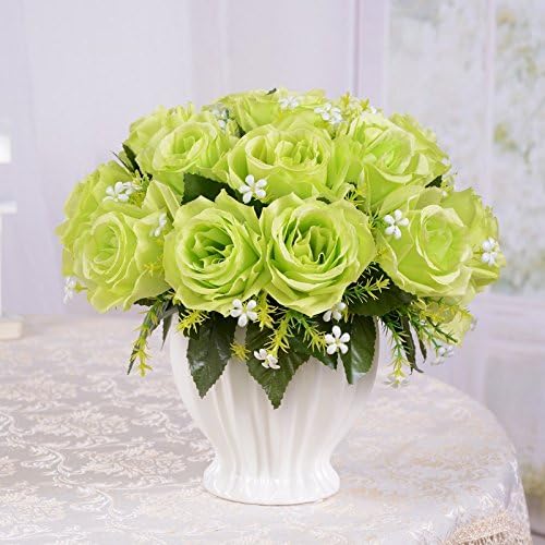 XPHOPOQ Artificial Flower Silk Flower Dried Flower Bundle Ceramic Vase Indoor Living Room Decoration Green