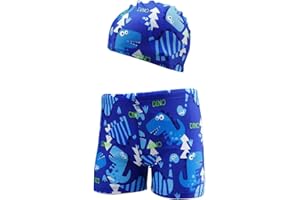 Lazz1on Garçon Short de Bain Enfant Maillot de Bain et Bonnet Cartoon Boxer de Piscine 3-11 Ans