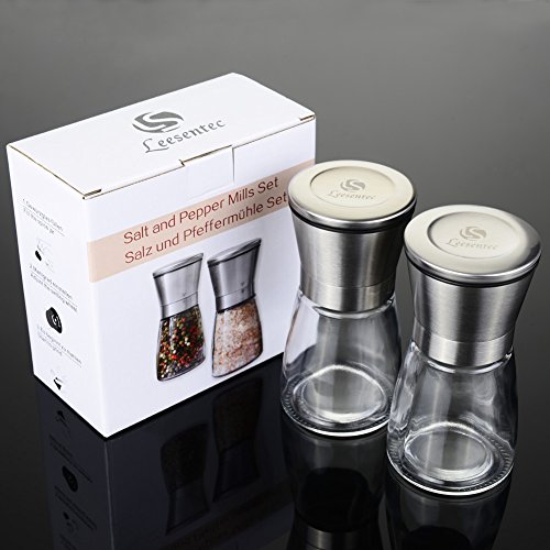 Salz und Pfeffermühle Set 2x Pack mit einstellbarer Feinheit, Edelstahl Gewürzmühle von Leesentec - 6