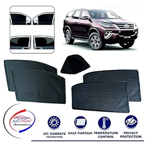 Auto Pearl Z Black Window Plug-in Half Sun Shades Car Curtain for - Fortuner 2016-Set of 6 Pcs