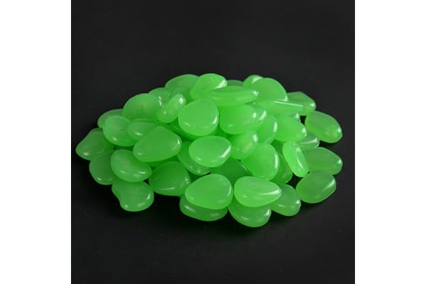 BEIXIHappygrowth Lot de 50 galets lumineux colorés en résine qui brillent dans le noir pour décoration de vases, aquariums, vert