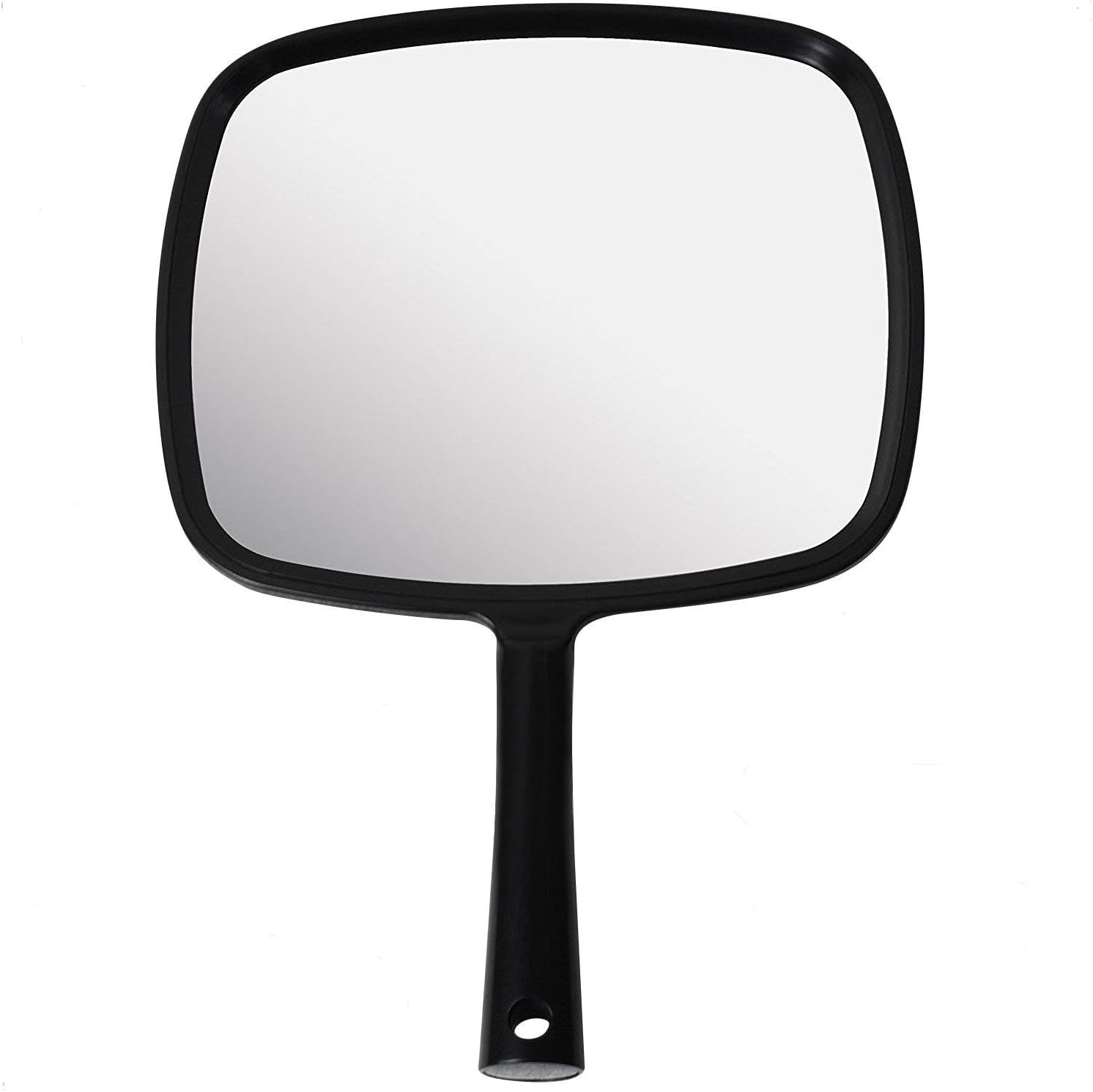 Mirrorvana Espejo de Mano con Mango ergonómico, Espejo de Mano para Maquillaje, Cortes de Pelo en el hogar, Uso Dental y peluquería, 8 x 11 Pulgadas (Negro)