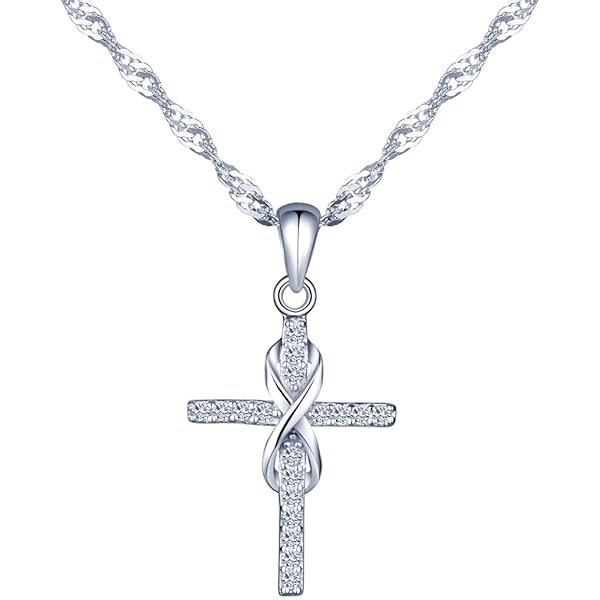 Yumilok Damesketting kruis in 925 sterling zilver dames ketting religie oneindigheid hanger zirkonia dames oorbellen set voor dames, 45 cm x 1.4 cm, Zirkonia, Zirkonia