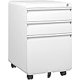 Dripex 3-Drawer Mobile File Cabinet for A4 File, Lockable Rolling Metal Vertical Filling File Cabinet with Hanging File Frame and Anti-tilt Design Office Fully Assembled Except Casters, White