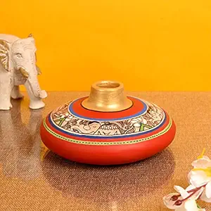Aakriti Art Creations Terracotta Warli Hand-Painted Home Decorative Miniature Small Pots Red Vases for Living Room, Decorative Vases